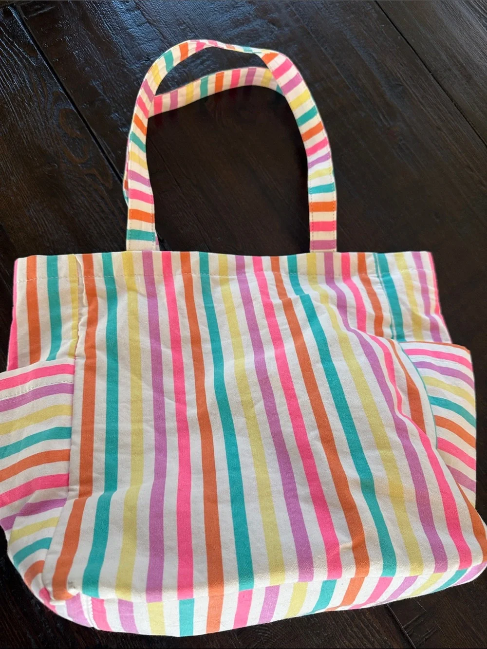Striped Multi-Color Canvas Tote Bag - Pink, Orange, Yellow, Teal